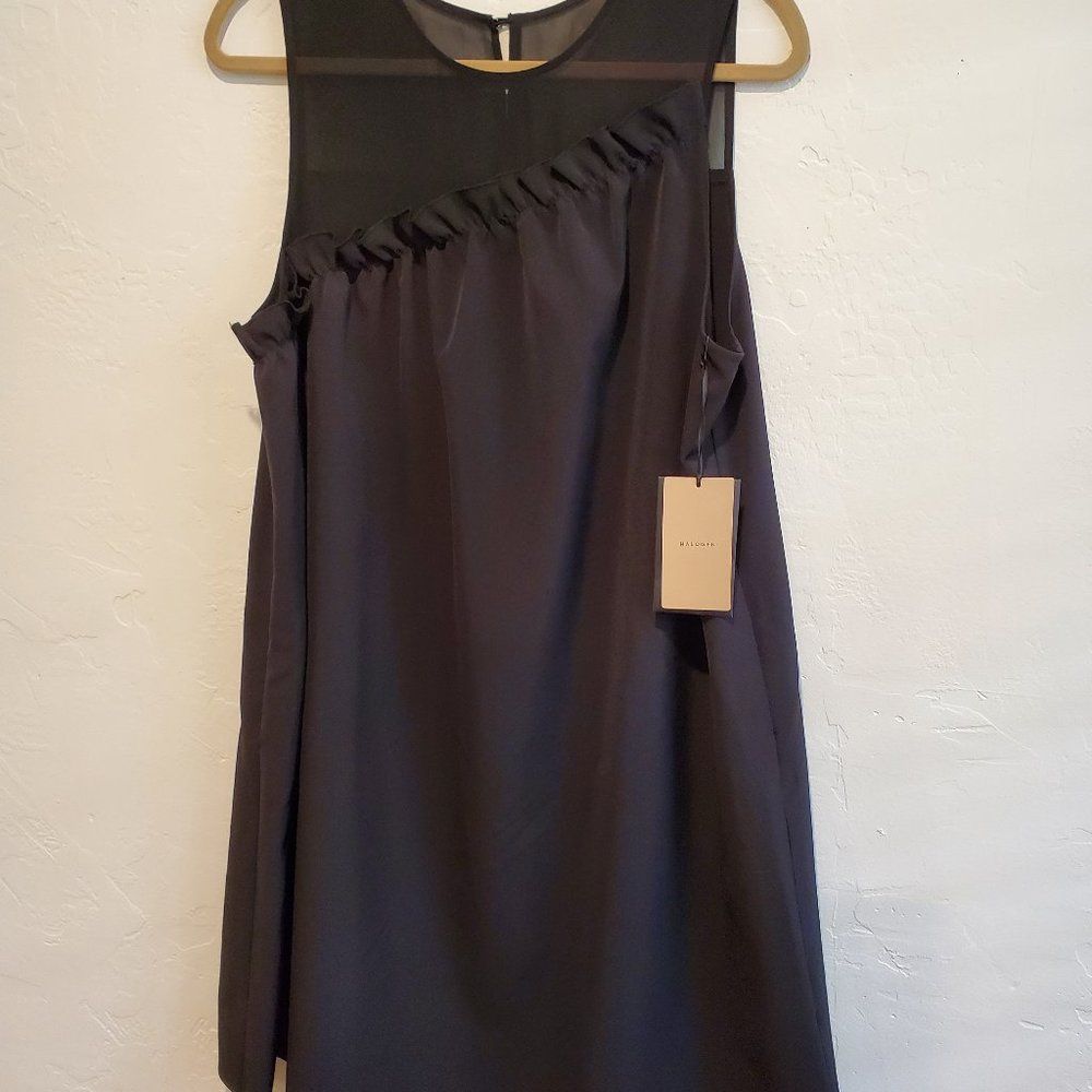 Halogen Black Single Ruffle-front Sleeveless Dress